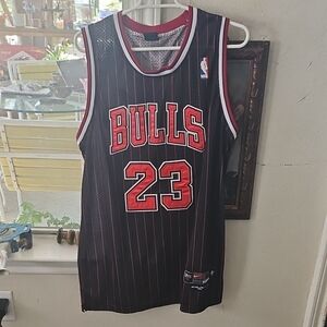 Chicago Bulls 23 Michael Jordan 1984 Nike Flight 8403 Black Pinstripe Jersey 54